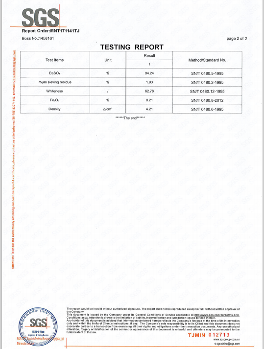  BARITE SGS REPORT-9X MINERALS